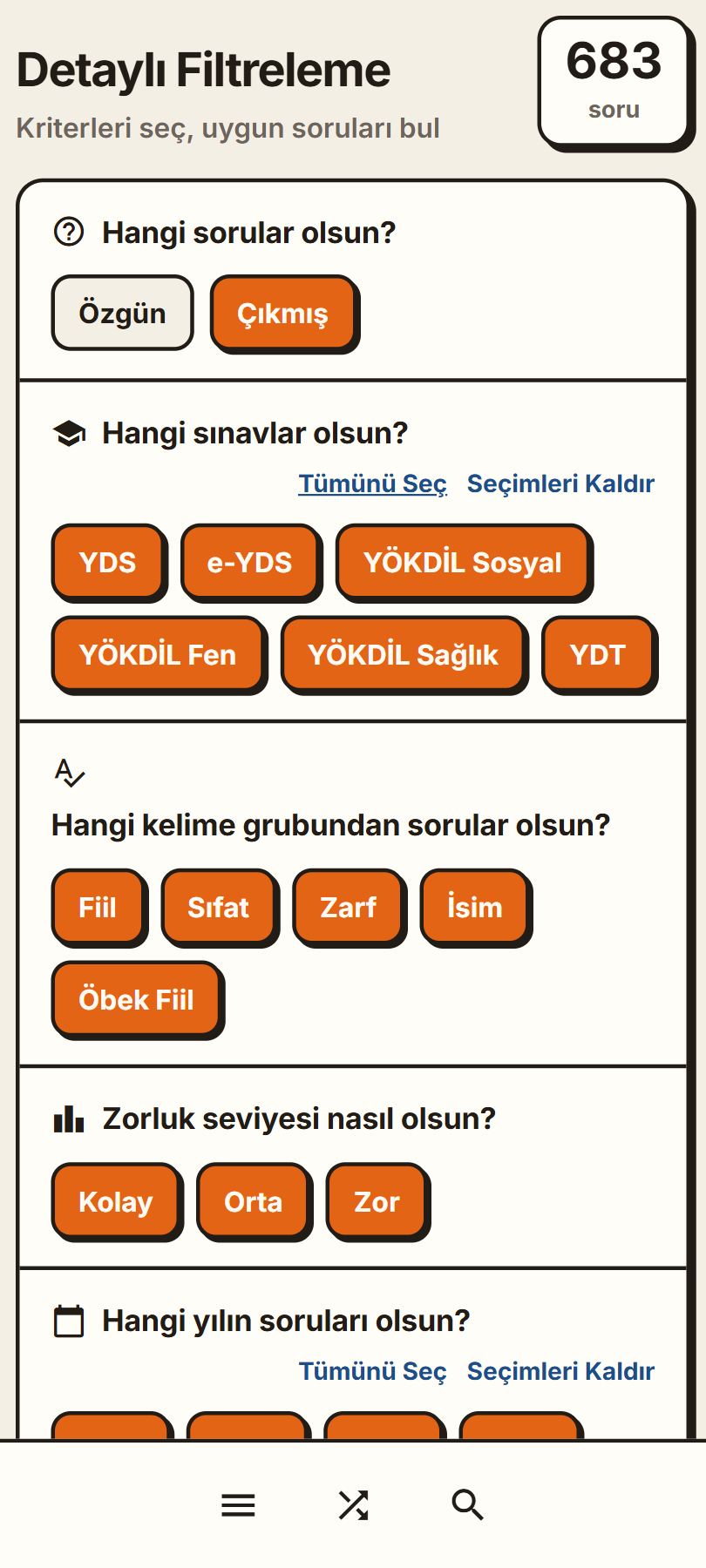 Soru Bankası Detaylı Filtreleme