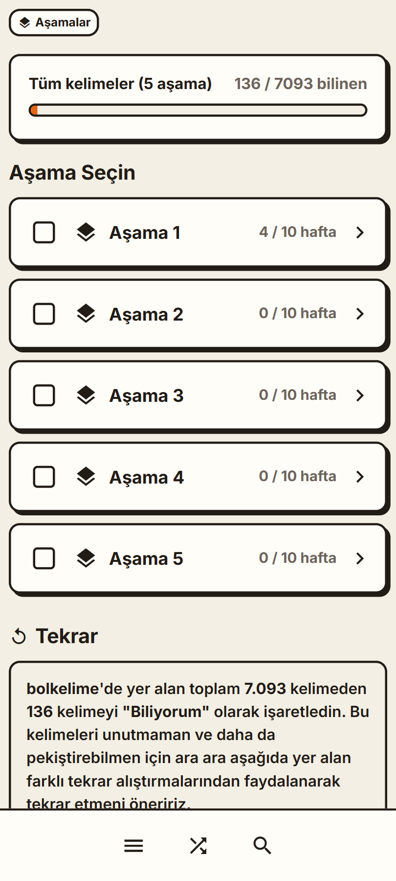 Aşamalar Sayfası